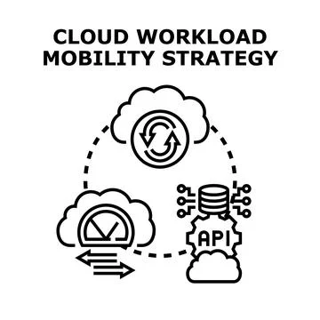 Cloud workload mobility strategy for data migration Illustrazione stock