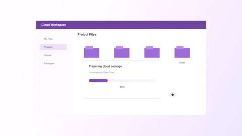 Cloud workspace interface with file loading progress bar animation Stock Footage 346926540