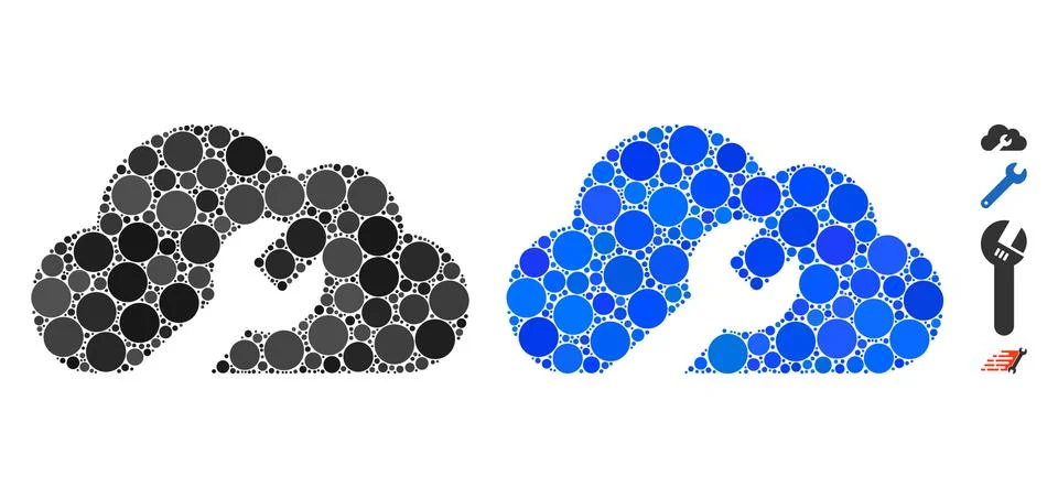 Cloud Wrench Tools Composition Icon of Circle Dots Illustrazione stock