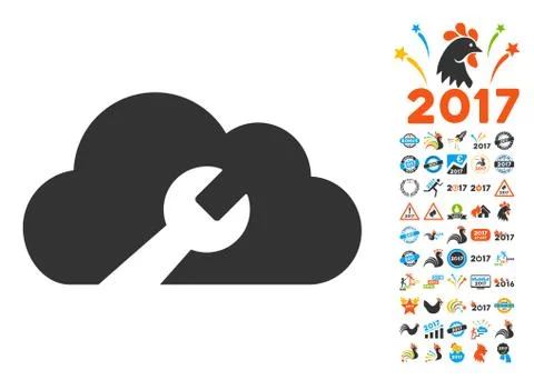Cloud Wrench Tools Icon With 2017 Year Bonus Symbols Illustrazione stock