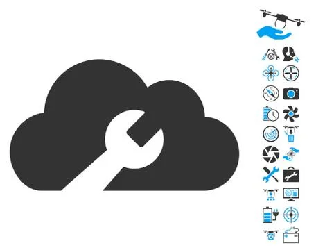 Cloud Wrench Tools Icon With Air Drone Tools Bonus Illustrazione stock