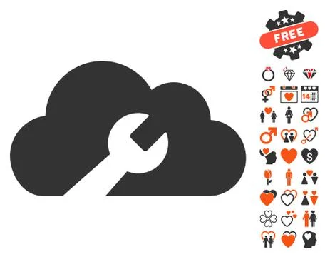 Cloud Wrench Tools Icon with Love Bonus Illustrazione stock