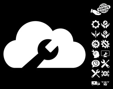 Cloud Wrench Tools Vector Icon with Tools Bonus Stock Illustration