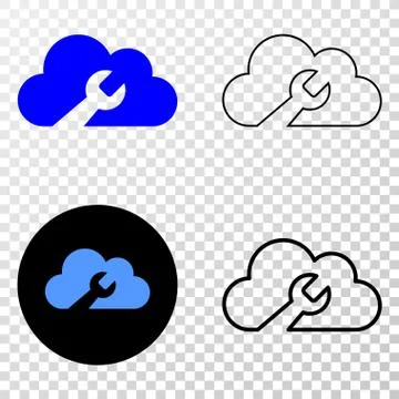 Cloud Wrench Vector EPS Icon with Contour Version 库存插图