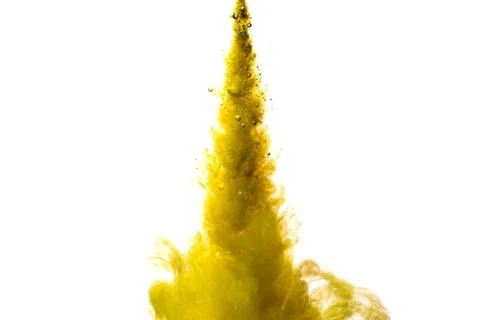 A cloud of yellow paint released into clear water. Isolate on a white backgro Stock Photos