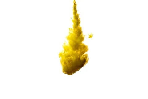 A cloud of yellow paint released into clear water. Isolate on a white backgro Stock Photos