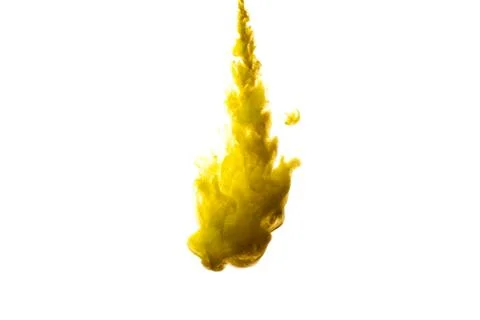 A cloud of yellow paint released into clear water. Isolate on a white backgro Stock Photos