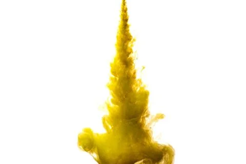 A cloud of yellow paint released into clear water. Isolate on a white backgro Stock Photos