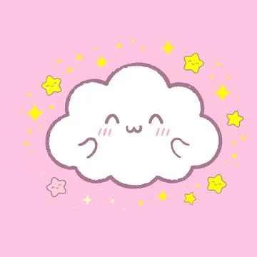 Cloud with Yellow Stars on Pink Background Illustration Stockillustratie