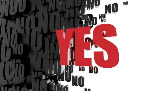 A cloud of Yes and No words symbolizing a positive decision. 3D illustration Stock Illustration