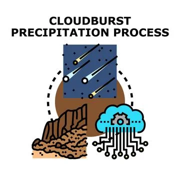 Cloudburst precipitation process with digital data elements 库存插图