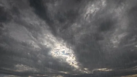 Cloudburst on sky with clouds - pretty weather background - photo of nature Stock Photos