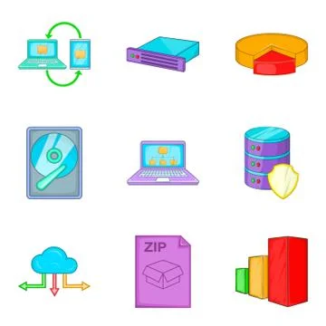 Clouding icon set, cartoon style Illustrazione stock