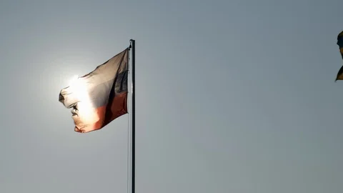Cloudless sky, flag of Russian Federation is proudly developing on flagpole Stock Footage 119049672