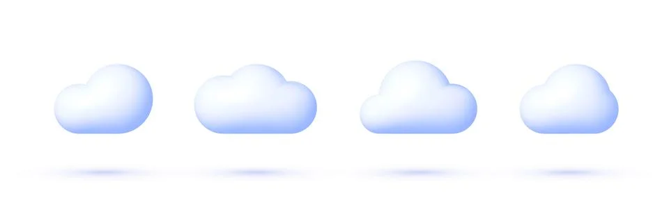 Clouds 3d on white background. 3d realistic render vector icon set. Cloudy sky Stock Illustration