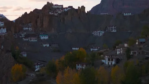 Clouds above Dhankar Monastery during sunset at Spiti Valley in Himachal Pradesh Stock Footage 340995970