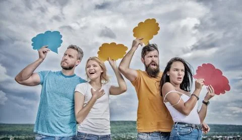 Clouds for the advertisements. People speak using speech bubbles. Friends send Stock Photos