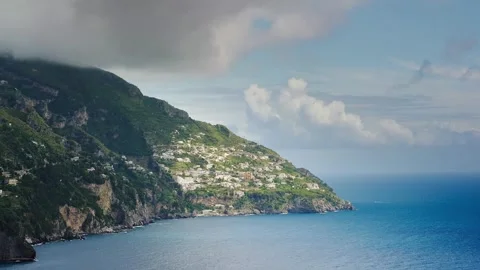 Clouds along the mountain above Positano, Italy. Stock Footage 241527680