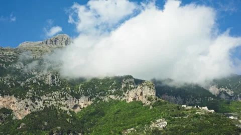 Clouds along the mountain above Positano, Italy. Stock Footage 241527683