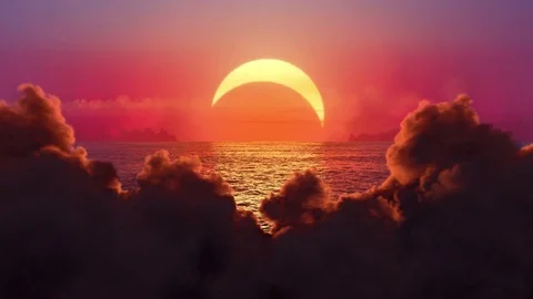 Clouds (alpha matted) covering the solar eclipse, the clouds building at sunset, Video stock 84515288