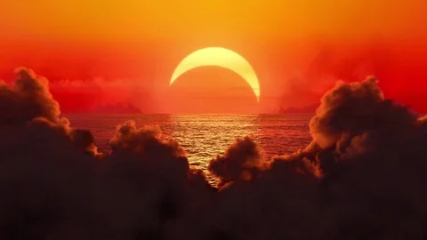 Clouds (alpha matted) covering the solar eclipse, the clouds building at sunset, Stock Footage 84516810