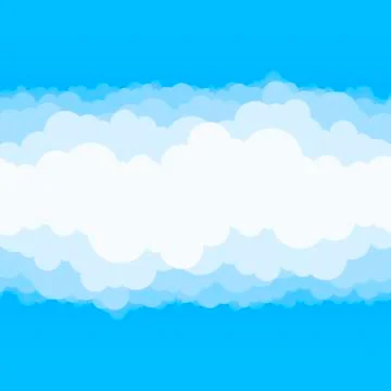 Clouds and blue sky background. Vector flat air white cloud cartoon on sky Illustrazione stock