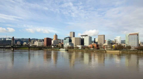 Clouds and Blue Sky with City Skyline Timelapse in Portland Oregon 1920x1080 Stock Footage 35470977