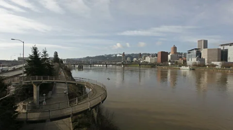 Clouds and Blue Sky with City Skyline Timelapse in Portland Oregon 1920x1080 Stock Footage 35471868