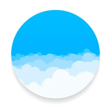 Clouds and blue sky round background. Paper cut design for cards, invitations Stock Illustration