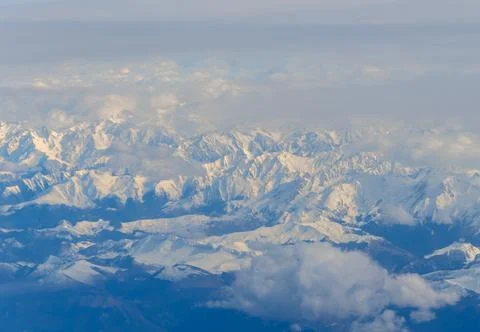 Clouds and blue sky, view from airplane Stock Photos
