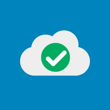 Clouds and check mark icon. Upload complete. Vector. Stock Illustration