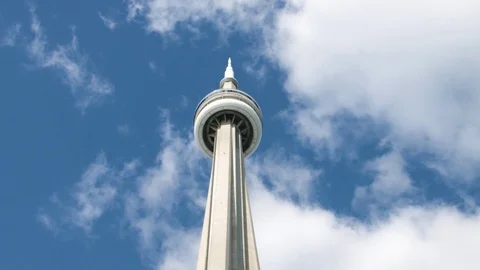 Clouds and the CN tower up close Stock Footage 82245872