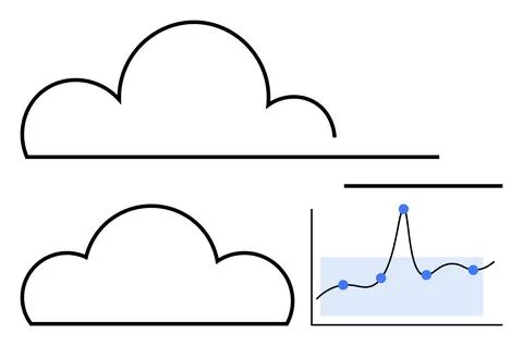 Clouds and Data Graph Integration Concept with Minimalist Design Illustrazione stock