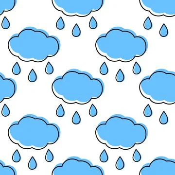 Clouds and Drops Seamless pattern with blue fill not along contour. Rainy イラスト素材