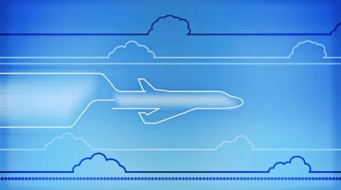 Clouds and flying plane animation on blue background Video stock 52255766