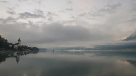 Clouds and fog  moving over the lake Stock Footage 49024049