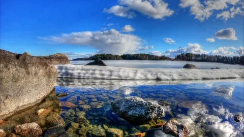 Clouds and Lake Winter TimeLapse with slider Stock Footage 126301155