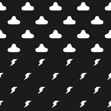 Clouds and lightning black and white seamless pattern Stock Illustration