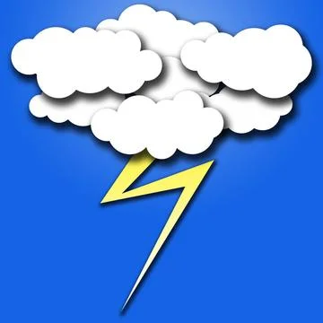 Clouds and lightning. Illustrations in a children s style on a blue backgr... Stock Photos