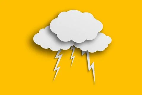 Clouds and lightning isolated paper on a yellow background Foto stock