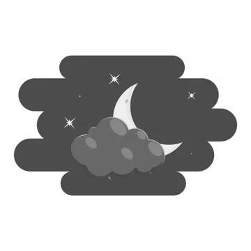 Clouds and moon icon, black monochrome style Ilustração Stock