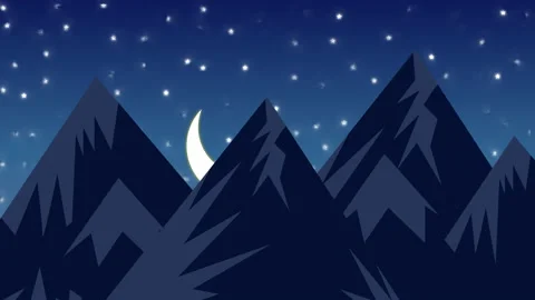 Clouds and Mountain animation with blue sky and Moon. Stock Footage 196188687