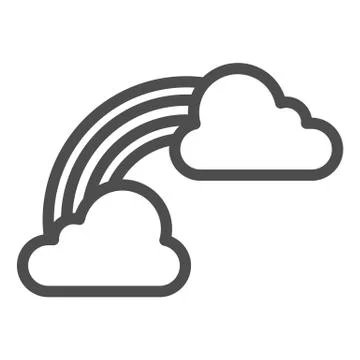 Clouds and rainbow line icon. Irish St. Patrick Day symbol of luck outline style Stock Illustration