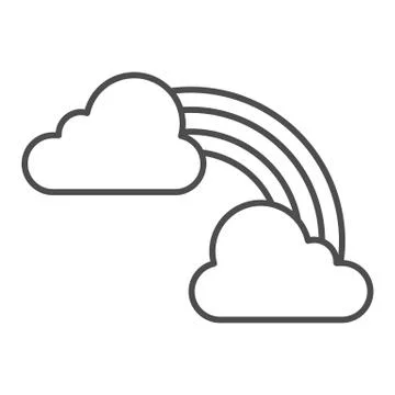 Clouds and rainbow thin line icon. Irish St. Patrick Day symbol of luck outline Stock Illustration