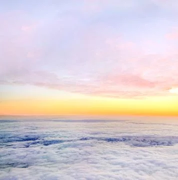 Clouds and sky background, bird's eye view at sunset, dawn, beautiful Stock Photos