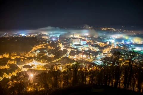Clouds and Smoke over Kulmbach in Winterseason Stock Footage 217373672