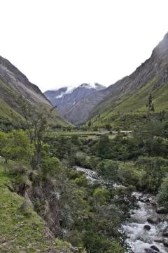 Clouds and stream on the Inca Trail to Machu Picchu. A awesome hiking trail.. Stock Photos