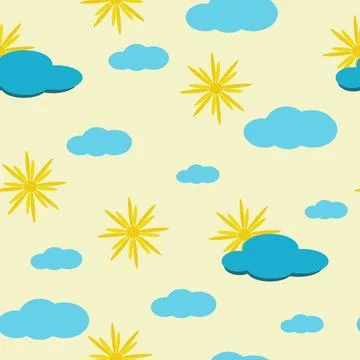 Clouds and sun on a light background. Seamless pattern. Children's backgrou.. Stockillustratie