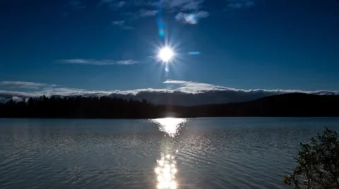 Clouds and sun over the lake, timelapse Stock Footage 8519881