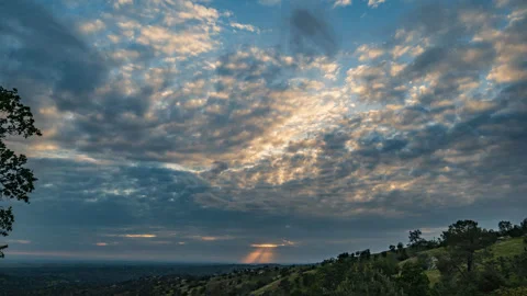 Clouds and Sun Rays Flow Across California's Central Valley Sunset Time Lapse Stock Footage 280993235